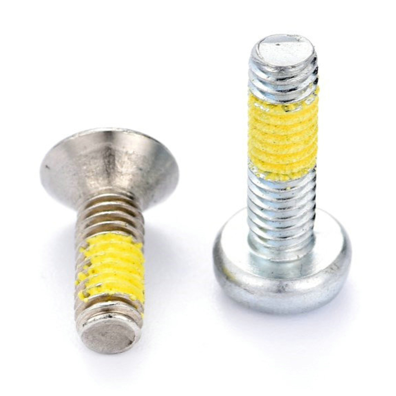 Torx (šesťhranná) skrutka so zápustnou hlavou do stroja so žltou nylonovou záplatou Torx (šesťhranná) skrutka so zápustnou hlavou do stroja so žltou nylonovou záplatou